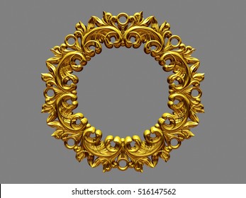 Golden, Baroque, Circle Frame, 3d Illustration