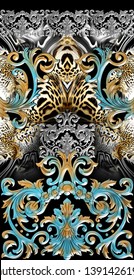 golden baroque ornament and leopard skin