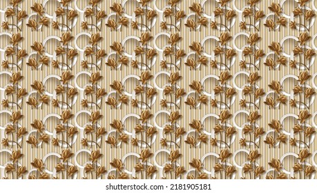 Golden Base With Brown Flower Palling Flex Wallpaper