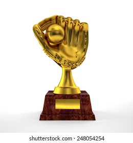 Golden Baseball Glove Trophy On White