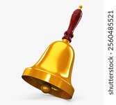 Golden bell fixture with a wooden handle in 3D rendering