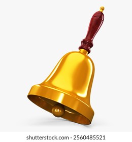 Golden bell fixture with a wooden handle in 3D rendering