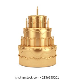 Golden Birthday Cartoon Dessert Tiered Cake with Candles on a white background. 3d Rendering  - Powered by Shutterstock