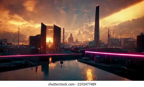 Golden Black Skyline Synthwave Ray Tracing Background