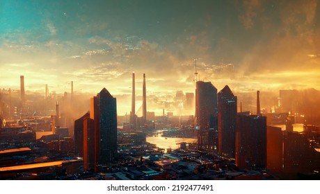 Golden Black Skyline Synthwave Ray Tracing Background