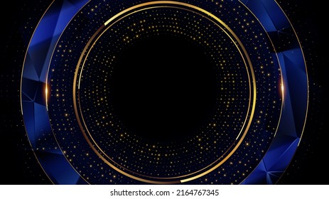 Golden Blue Side Dotted Award Background. Round Circle Ring Glowing. Jubilee Night Decorative Invitation. New Trend Shining Marketing Visual. Golden Glitter Shining. Orbit Background. Space Background - Powered by Shutterstock