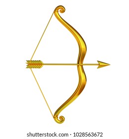 Golden Bow And Arrow Isolated On White Background 3d Rendering