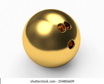 Golden Bowling Ball On White Background