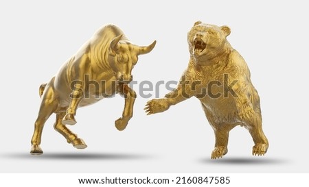 Golden bull and bear on white background. 3D illustration [[stock_photo]] © 