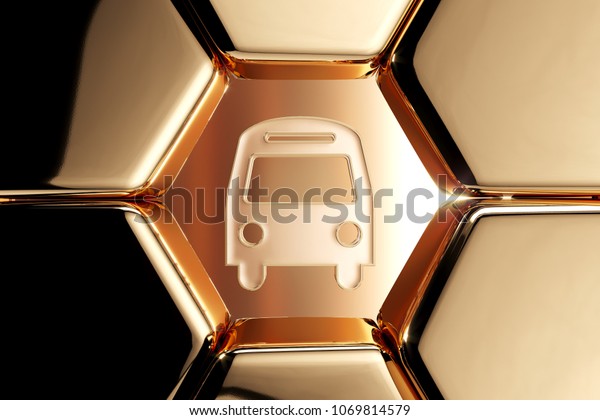 Golden
Bus Icon in the Honeycomb. 3D Illustration of Luxury Golden Bus,
Coach, Vehicle Icons on Gold Geometric
Pattern.