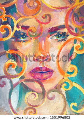 golden cage. beautiful woman. fashion illustration. acrylic painting
