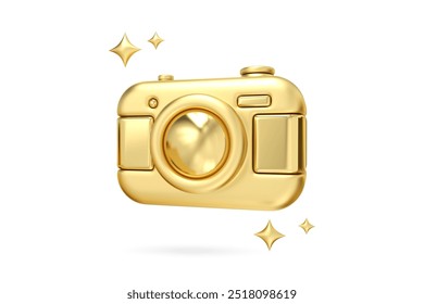Golden Camera Glamour, 3D rendering of sleek, gold camera radiating luxury and photographic excellence, perfect for visual content creators and photography enthusiasts