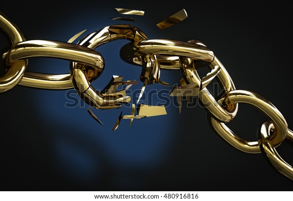 golden chain\
broken with copy space 3D\
illustration