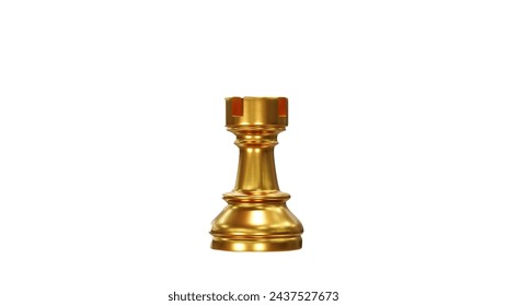 golden chess rook on white 3D rendering