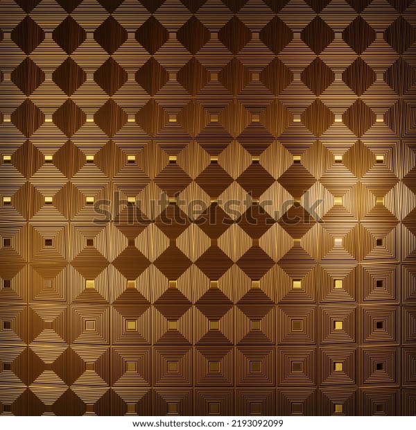 Golden chocolate brown wallpaper. Diamond shape shiny metallic design wallpaper wall 3d rendered. 