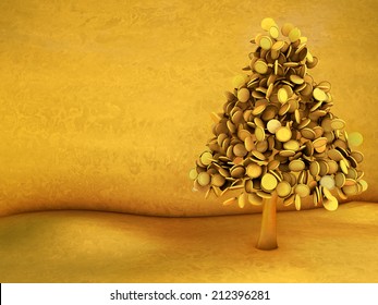 Golden Christmas Tree With Coins.