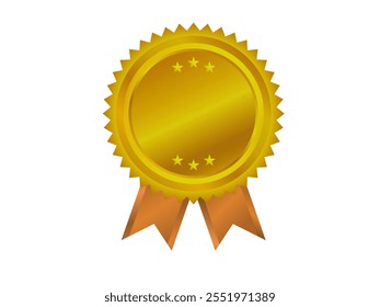 Golden circular badge with ribbon and stars, ideal for premium awards, certifications, and excellence recognition. - Powered by Shutterstock