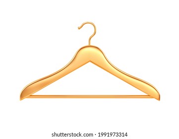 Golden Clothes Hanger Isolated On White. 3D Rendering With Clipping Path