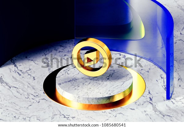 Golden Compass Symbol on\
the White Marble and Blue Glass Around. 3D Illustration of Golden\
Compass, East, Geolocation, Navigation, North Icon Set With Blue\
Glass.