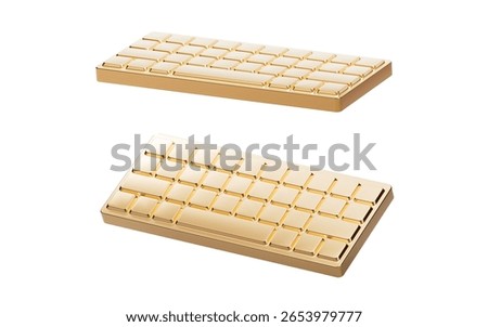 A golden computer keyboard, 3d rendering. 3D illustration.