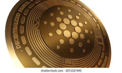 Golden Cryptocurrency Of Cardano ADA Sign Isolated On A White Background