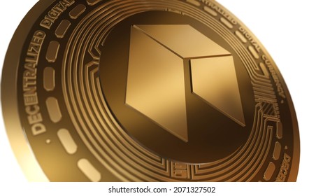 Golden Cryptocurrency Of NEO Sign Isolated On A White Background