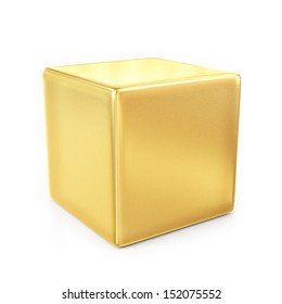 Golden Cube Isolated On White Background