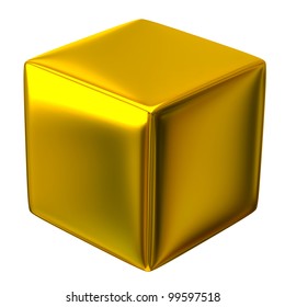 Golden Cube Isolated On White Background