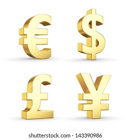 Golden Currency Symbols Isolated On White Stock Illustration 143390986 ...