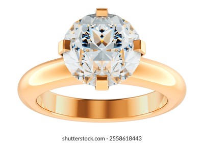 Golden Diamond Ring, golden engagement ring with diamond, 3D rendering isolated on white background - Powered by Shutterstock