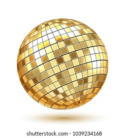 Golden Disco Ball on white background. Illustration