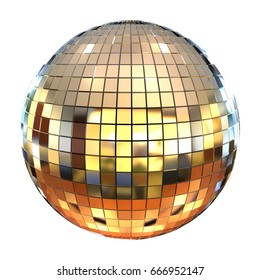 Golden disco mirror ball isolated on white background (3d illustration)