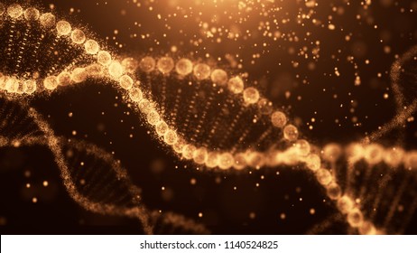 Golden DNA Molecule Structure.Science Concept And Colour  Background