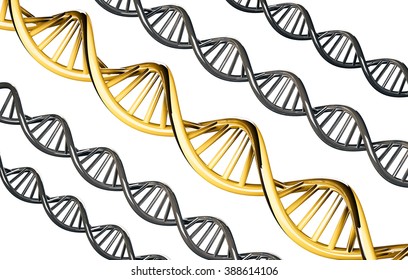 Golden DNA With Silver DNA, Dominant Gene, Isolated On White Background