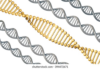 Golden DNA With Silver DNA, Dominant Gene, Isolated On White Background