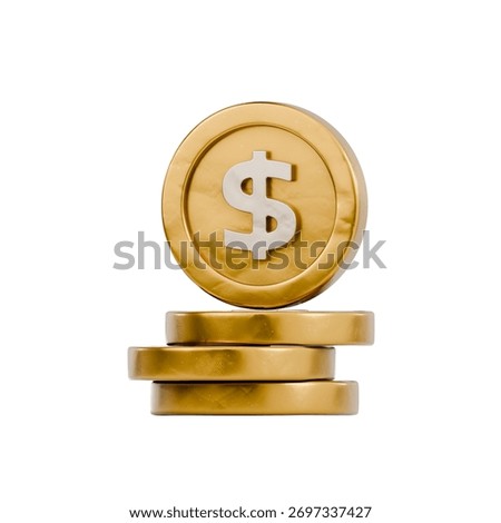 A golden dollar coin stack represents wealth and investment. Great for finance, business, and economic themes, evoking success and prosperity with a modern aesthetic.
