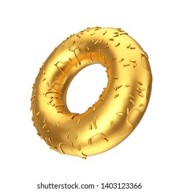 Golden Donut with Golden Sprinkles on a white background. 3d Rendering 