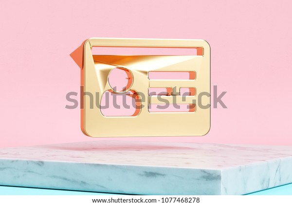 Golden Drivers License Icon on Pink Background .\
3D Illustration of Golden Card, Driver, Id, Identity, License Icons\
on Pink Color With White\
Marble.