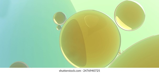 golden drops of serum under the microscope 3D illustration