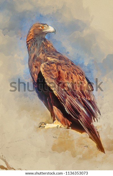 Golden Eagle Digital Oil Pinting Stock Illustration 1136353073