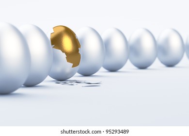 Golden Egg. Difference / Uniqueness Concept. 3D Illustration