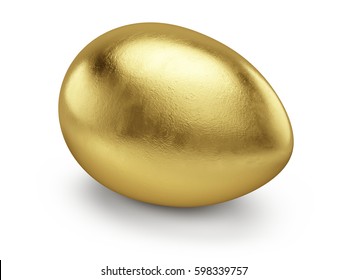 Golden Egg Isolated On White - 3d Render.