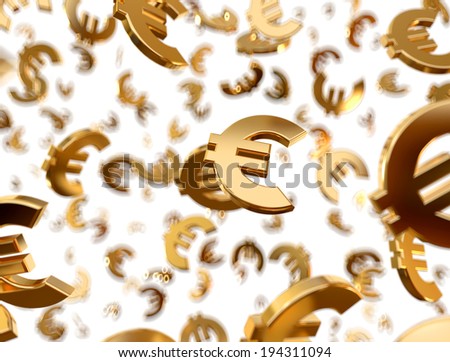 Golden euro signs falling on the white background. Imagine de stoc © 
