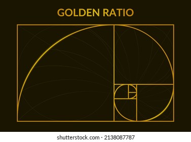 Golden fibonacci number, golden section, spiral proportion poster. Fibonacci perfect proportion golden ratio  background illustration. Golden ratio sign. Accurate unique measurement