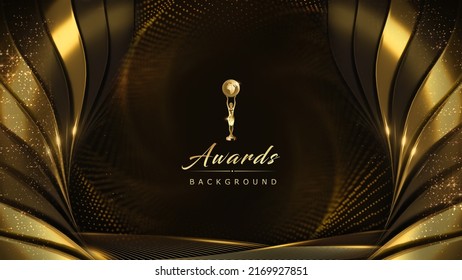 Golden Flowing Award Background. Jubilee Night Decorative Invitation. Stage Graphics. Wedding Entertainment Hollywood Bollywood Night. Elegant Luxury. Lights Elegant Shine Modern Template Certificate