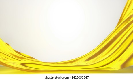 Golden flying silk fabric or rubber cloth on white background 3D rendering