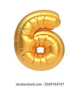 Golden foil balloon shaped like the number six, ideal for use in party decorations, anniversaries, or milestone celebrations. 3D render illustration - Powered by Shutterstock