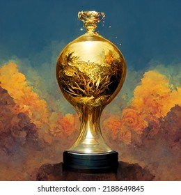 Golden Football Champion Trophy. Abstract Of Shining Beautiful Award