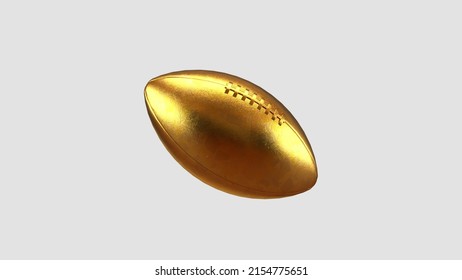 A golden football floats in the air. 3D rendering illustration. Rugby football with shiny gold leaf. Promote a sporting event or football game. - Powered by Shutterstock