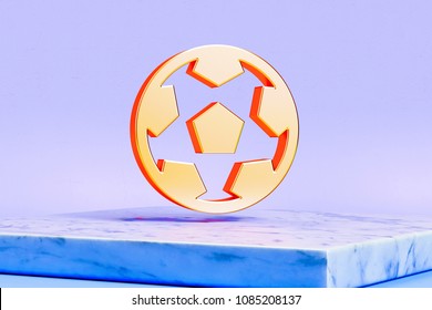 Golden Football Icon on the Blue Background. 3D Illustration of Golden Soccer, Football, Sport, Play, Sports Icons in the Blue Light With White Marble Box. - Powered by Shutterstock